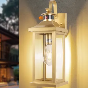 1-Pack Gold Motion Sensor Outdoor Light for House, Large 18” Dusk till Dawn Outdoor Light Fixtures IP65 Waterproof Brass Outside Scone for House Photocell Modern Exterior Lantern Wall Mount