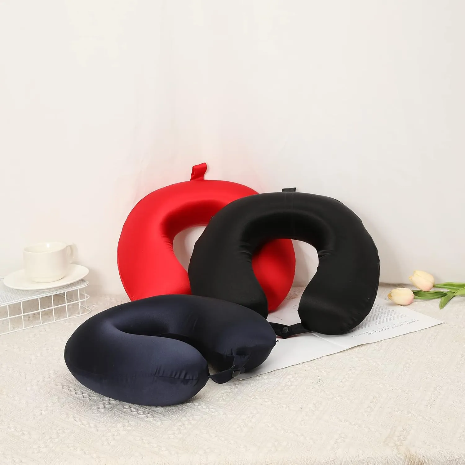100% Mulberry Silk Travel Neck Pillow for Sleeping 22 Momme Silk Airplane Travel Pillow for Pain Relief Sleeping, Plane Neck Support Pillow, Anti Wrinkle, Made in USA (Black)
