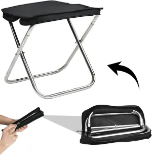 11 inch Portable Folding Stool，Camping Stool Anti-Slip Mini Camping Stool Outdoor Handbag Folding Stool 220lb Weight Capacity 4 Legs Fishing Stool for Outdoor, Travel, Hiking, BBQ, Fishing, Beach.
