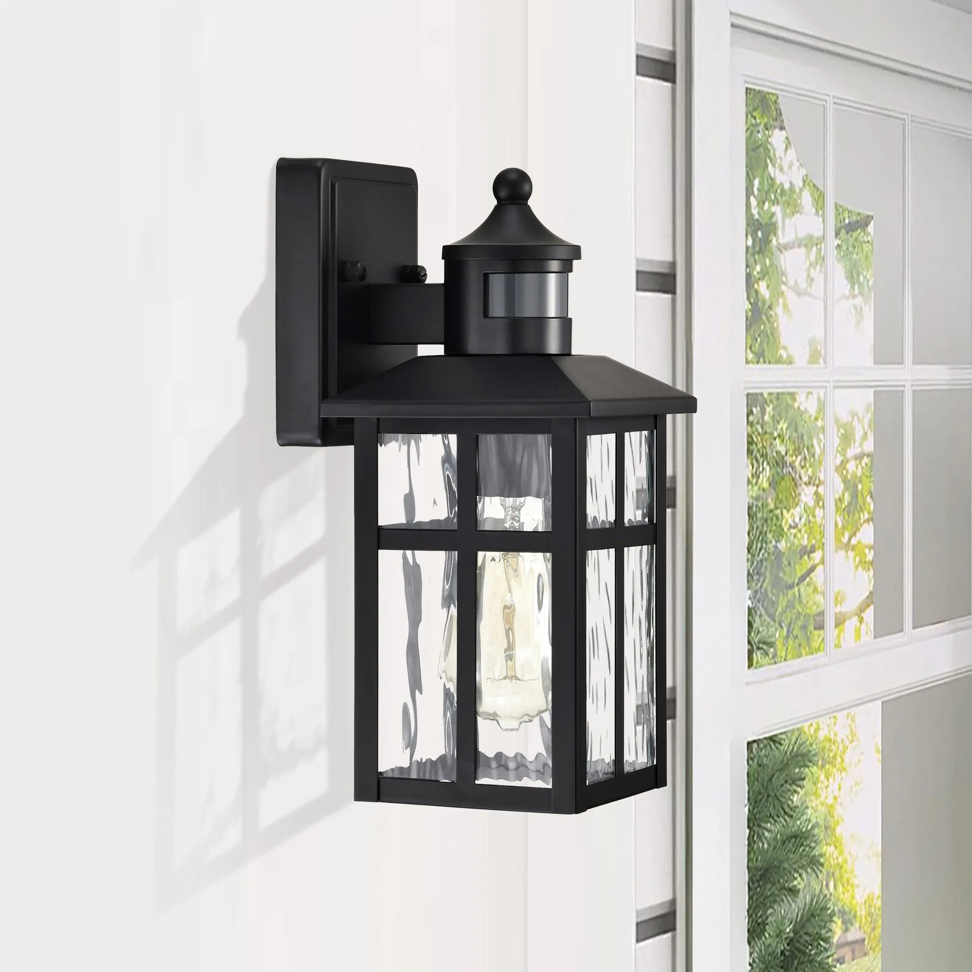 12 in.H Matte Black 1-Light Motion Sensing Outdoor Wall Sconce with Dusk to Dawn Sensor