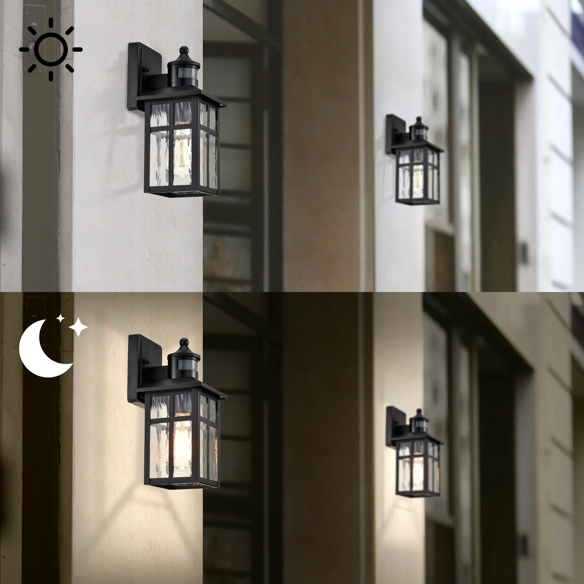 12 in.H Matte Black 1-Light Motion Sensing Outdoor Wall Sconce with Dusk to Dawn Sensor