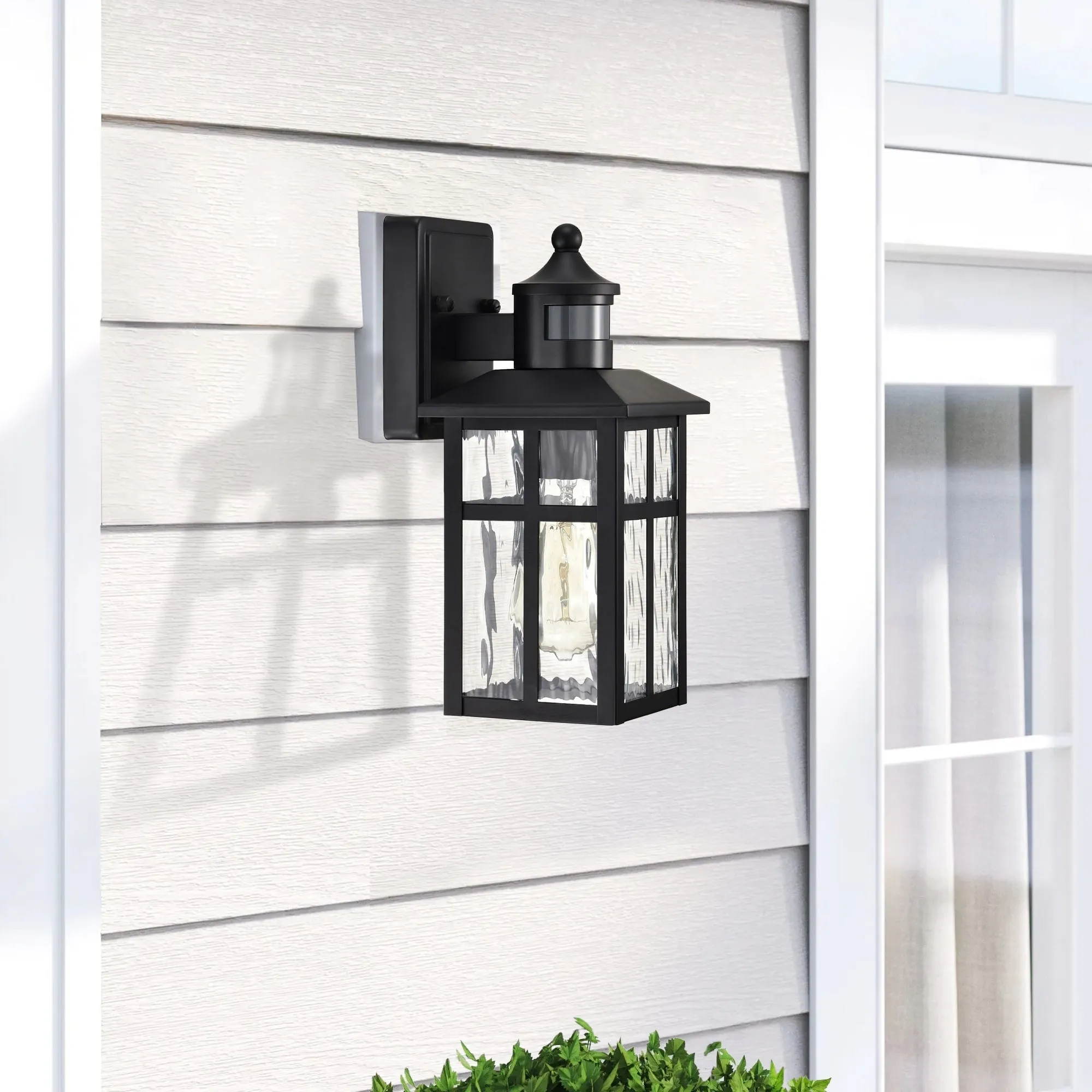 12 in.H Matte Black 1-Light Motion Sensing Outdoor Wall Sconce with Dusk to Dawn Sensor