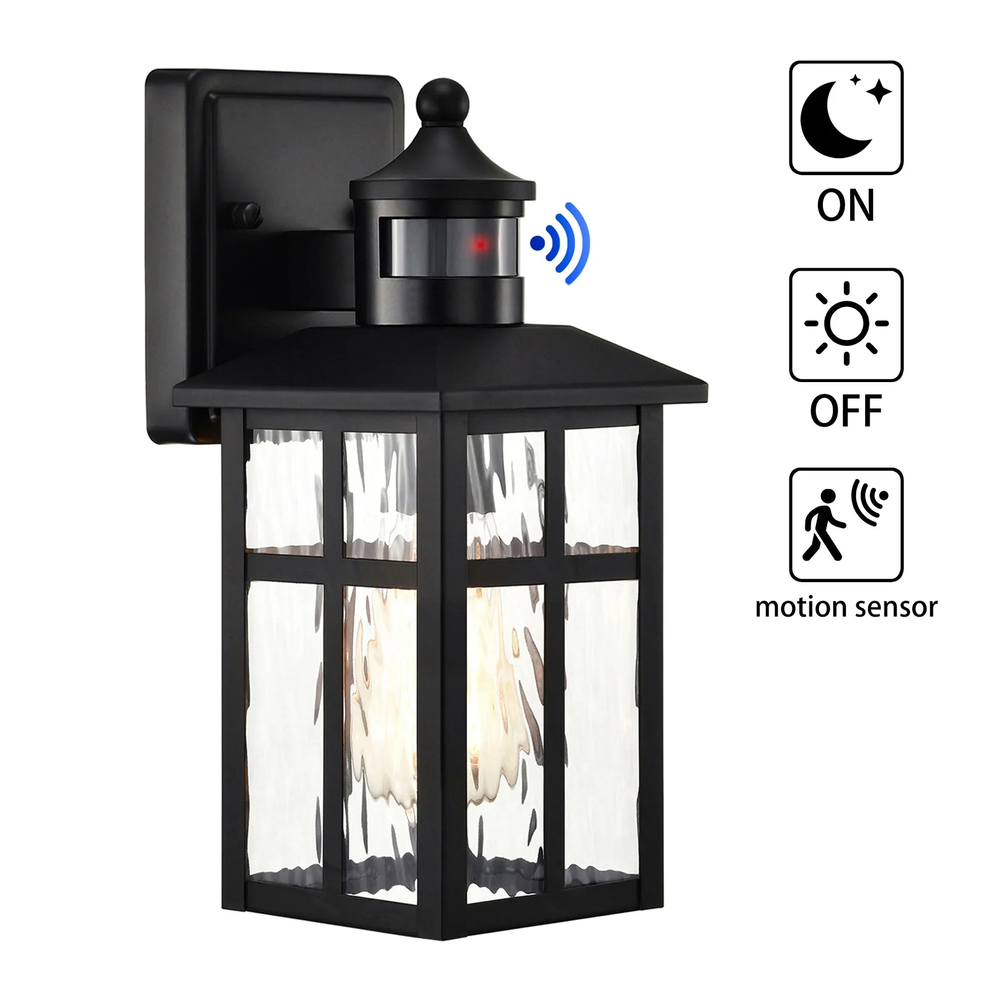 12 in.H Matte Black 1-Light Motion Sensing Outdoor Wall Sconce with Dusk to Dawn Sensor