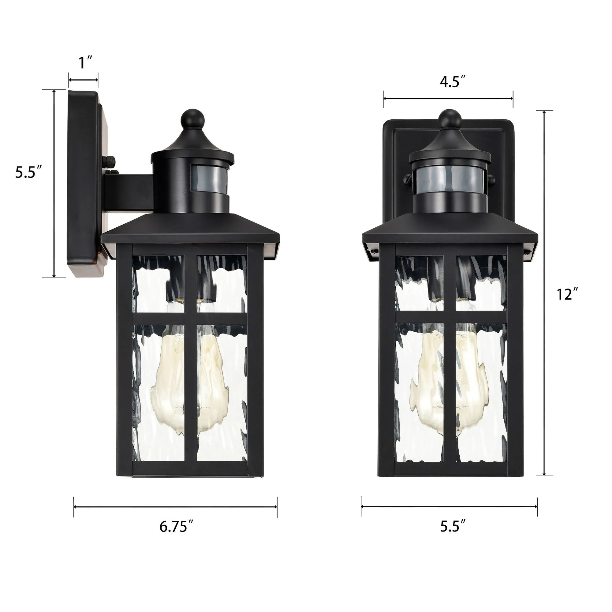 12 in.H Matte Black 1-Light Motion Sensing Outdoor Wall Sconce with Dusk to Dawn Sensor