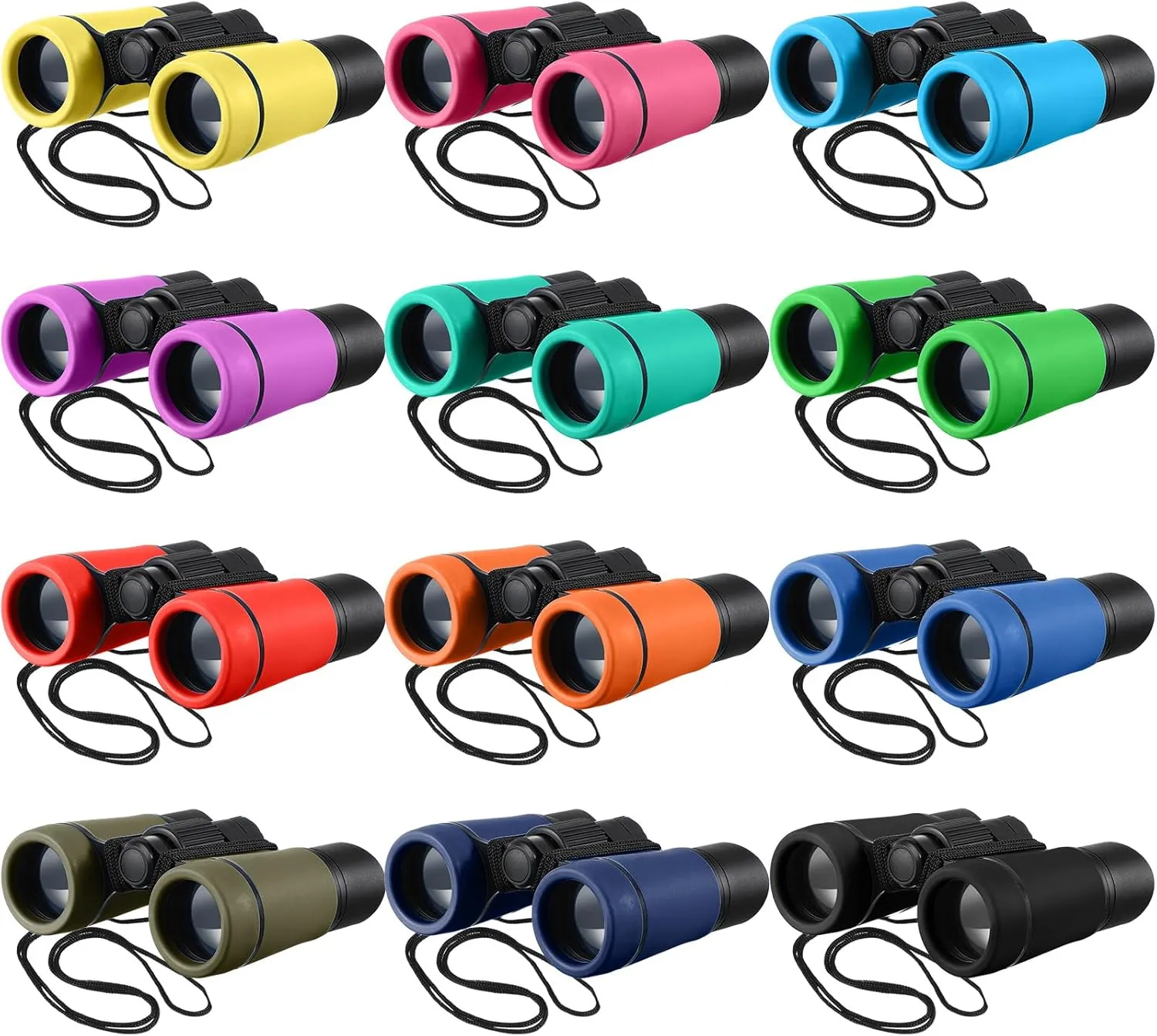 12 Pcs Kids Binoculars - Shock Proof, Folding, Small Telescope for Age 3-12 Boys & Girls - Educational Learning Binoculars for Hunting, Bird Watching, Camping & Outdoor
