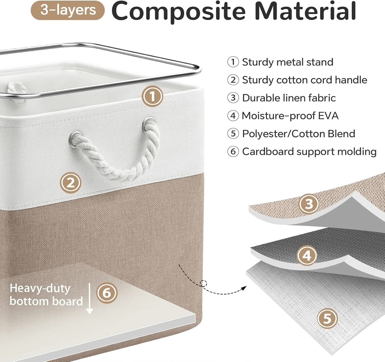 12 x 12 Inch Cube Storage Bins, 4 Pack Fabric Storage Basket with Handles, Foldable Boxes Organizer for Shelf Baskets for Home, Clothes, Toys (White/Khaki)
