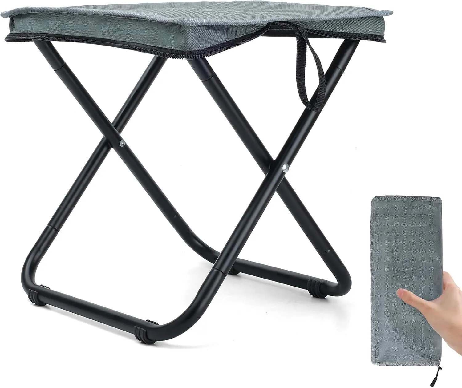 13"" Foldable Stool, Portable Seat for Adults Heavy Duty Support 350lbs, Lightweight Folding Foot Rest for Travel Fishing Camping Hiking, Medium, Grey