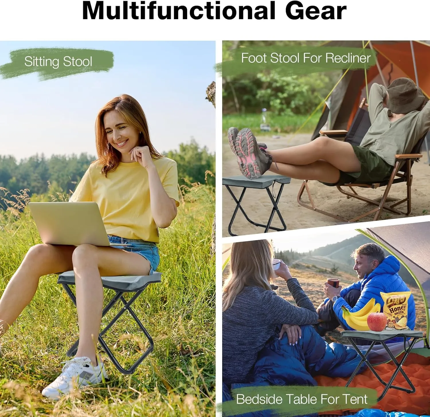 13"" Foldable Stool, Portable Seat for Adults Heavy Duty Support 350lbs, Lightweight Folding Foot Rest for Travel Fishing Camping Hiking, Medium, Grey
