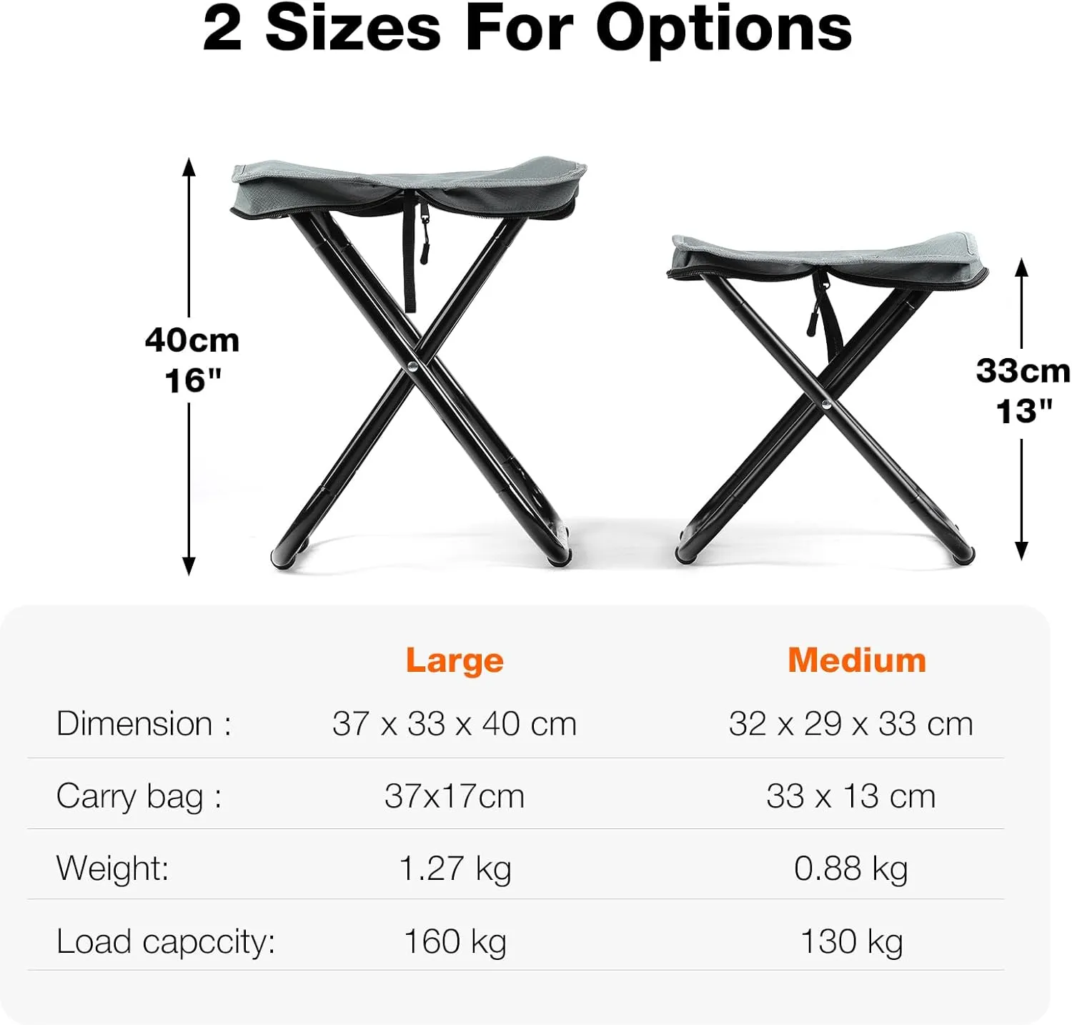 13"" Foldable Stool, Portable Seat for Adults Heavy Duty Support 350lbs, Lightweight Folding Foot Rest for Travel Fishing Camping Hiking, Medium, Grey