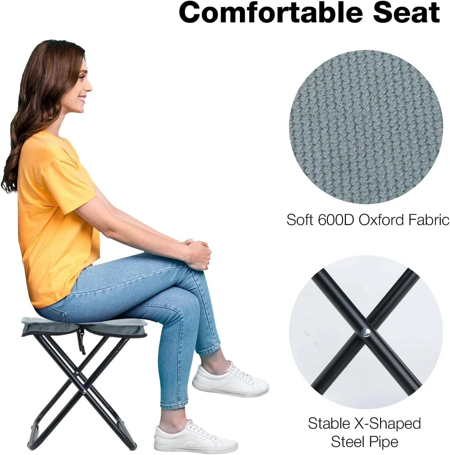 13"" Foldable Stool, Portable Seat for Adults Heavy Duty Support 350lbs, Lightweight Folding Foot Rest for Travel Fishing Camping Hiking, Medium, Grey