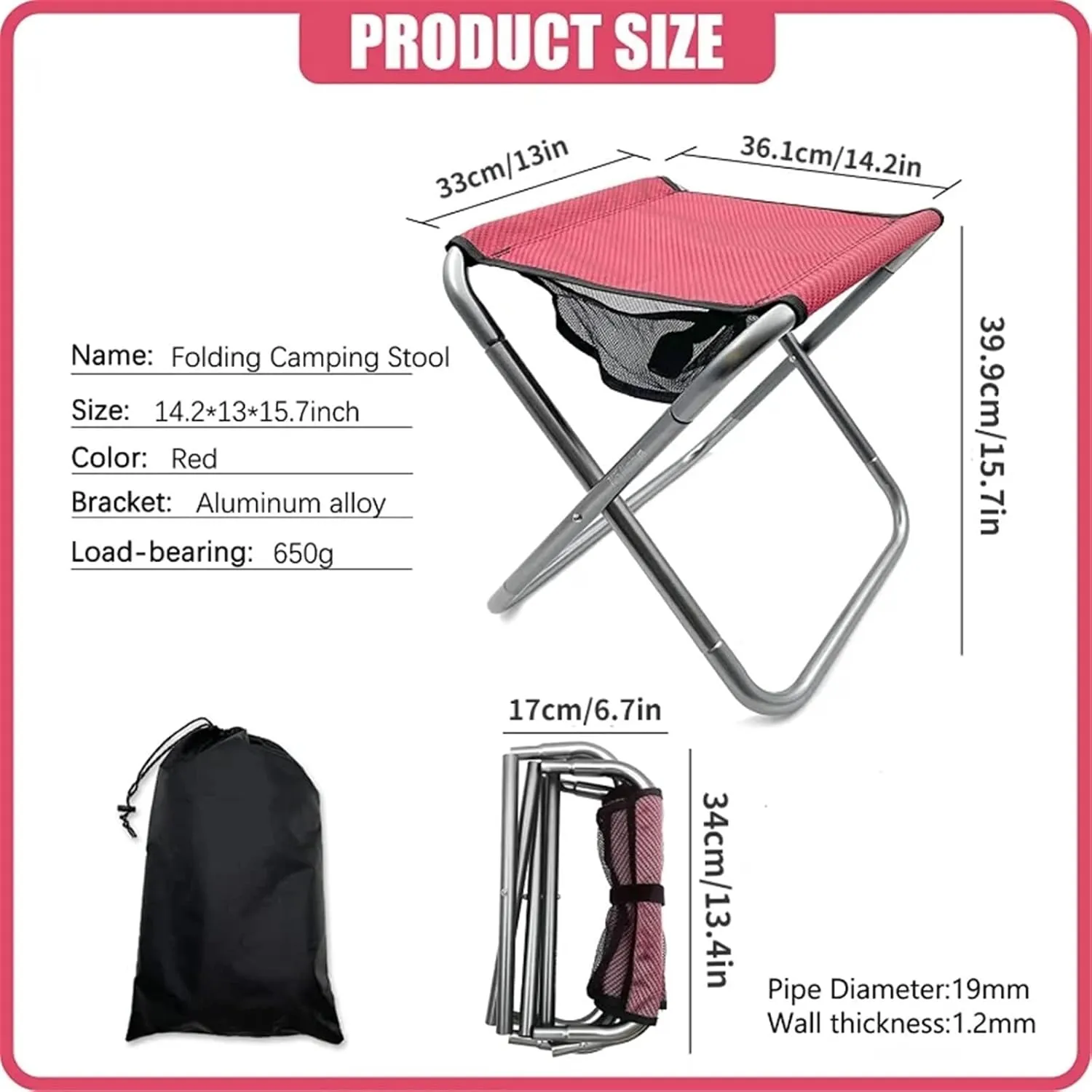 16 Inch Tall Portable Folding Aluminum Alloy Lightweight Stool Seat with Carry Bag for Fishing Outdoor Camping Hiking and BBQ(Color1)
