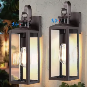 17'' Motion Sensor Outdoor Lights Wall Mount, Dusk to Dawn Exterior Light Fixture, Waterproof Anti-Rust Porch Light Outside Wall Lights for House, Brown Wall Sconce Lanterns with Clear Glass, 2 Pack