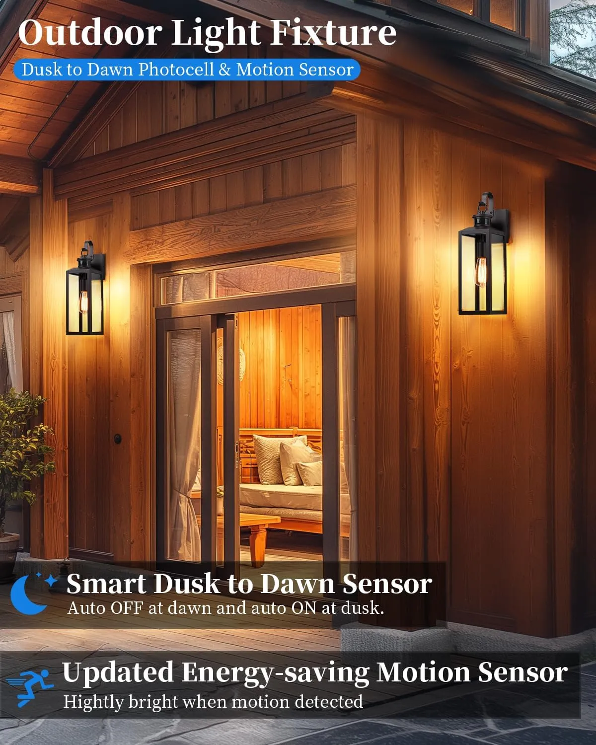17'' Motion Sensor Outdoor Lights Wall Mount, Dusk to Dawn Exterior Light Fixture, Waterproof Anti-Rust Porch Light Outside Wall Lights for House, Brown Wall Sconce Lanterns with Clear Glass, 2 Pack