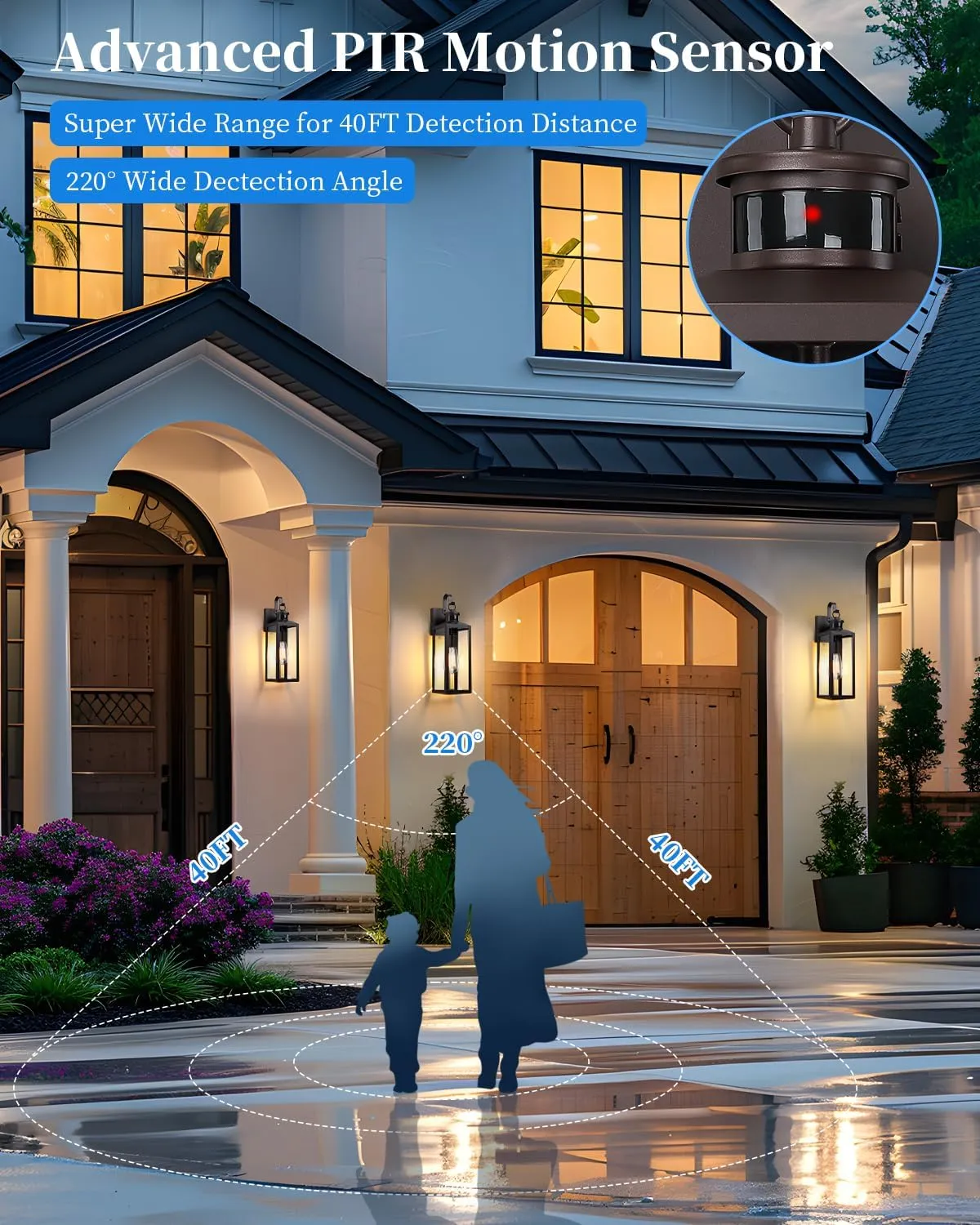 17'' Motion Sensor Outdoor Lights Wall Mount, Dusk to Dawn Exterior Light Fixture, Waterproof Anti-Rust Porch Light Outside Wall Lights for House, Brown Wall Sconce Lanterns with Clear Glass, 2 Pack