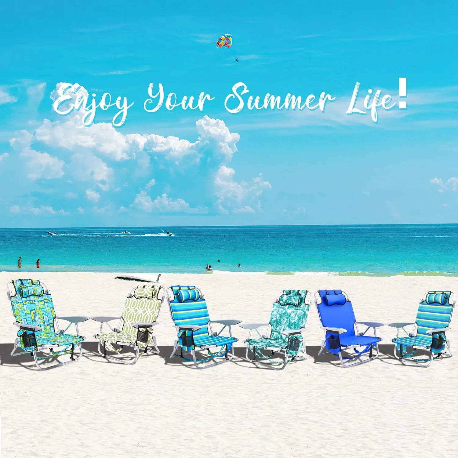 1PC Portable Beach Chair for Adults, 4 Position Backpack Folding Camping Chairs for Outdoor, Beach Chairs with Backpack Straps, Striped