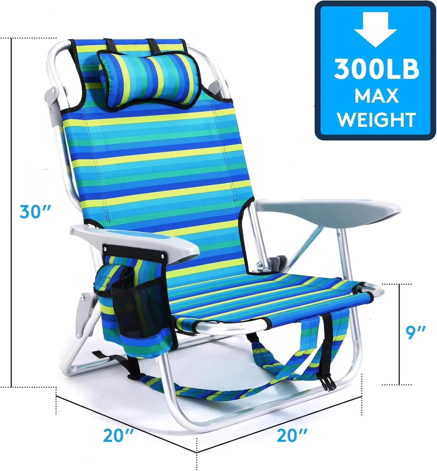 1PC Portable Beach Chair for Adults, 4 Position Backpack Folding Camping Chairs for Outdoor, Beach Chairs with Backpack Straps, Striped