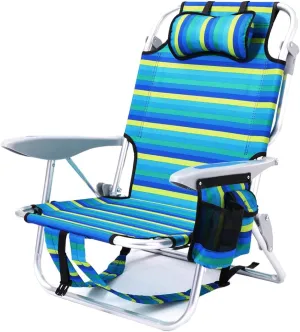 1PC Portable Beach Chair for Adults, 4 Position Backpack Folding Camping Chairs for Outdoor, Beach Chairs with Backpack Straps, Striped