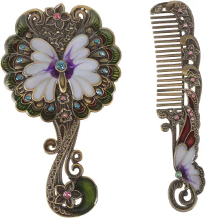 1Set Handheld Vintage Makeup Mirror with Comb Portable Compact Mirror for Travel Decorative Handheld Mirror for Face Makeup Small for Easy Carrying