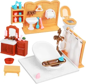 1Set Mini Bathroom Furniture Tiny Dollhouse Accessories with Bathtub Sink and Cabinet for Imaginative Play and Decoration Safe Compact