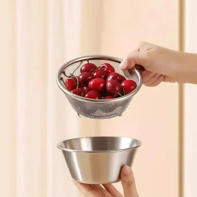 2-in-1 Stainless Steel Strainer Set - Kitchen Cooking Tool
