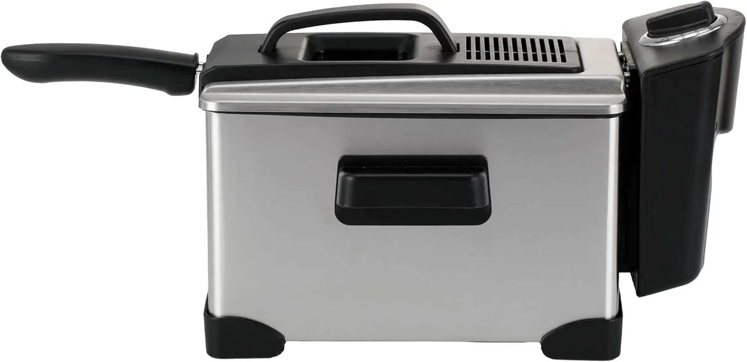 2 Liter / 2.1 Quart Stainless Steel Immersion Electric Deep Fryer, 1400 W, Temperature Control, Basket with Hook, Odor Filter, Lid w. Viewing Window