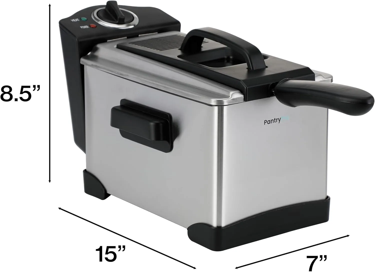 2 Liter / 2.1 Quart Stainless Steel Immersion Electric Deep Fryer, 1400 W, Temperature Control, Basket with Hook, Odor Filter, Lid w. Viewing Window