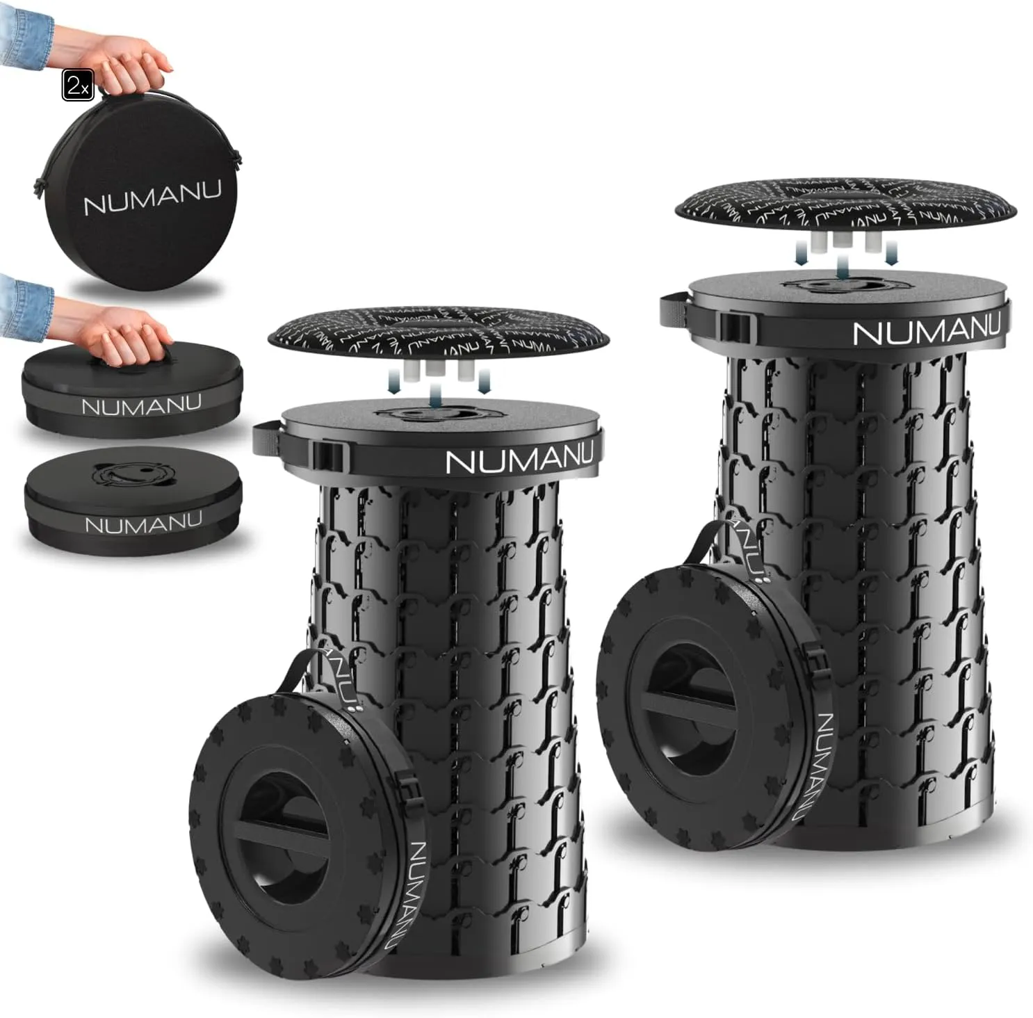 2-Pack 2025 Upgraded XXL Collapsible Stool 19.7", 1000lbs Max Weight, Wider & Taller Pop Up Seat, Heavy Duty Portable Retractable Folding Chair or Travel Foot Rest, Gift for Camping & Outdoors