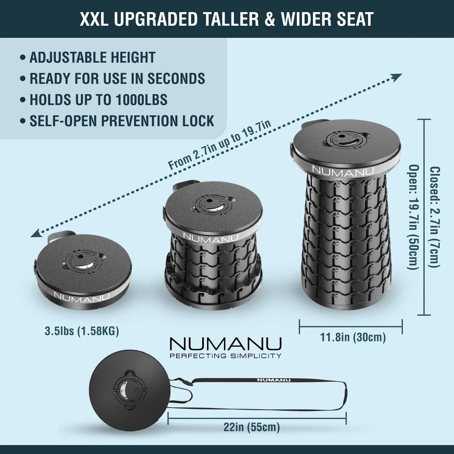 2-Pack 2025 Upgraded XXL Collapsible Stool 19.7", 1000lbs Max Weight, Wider & Taller Pop Up Seat, Heavy Duty Portable Retractable Folding Chair or Travel Foot Rest, Gift for Camping & Outdoors
