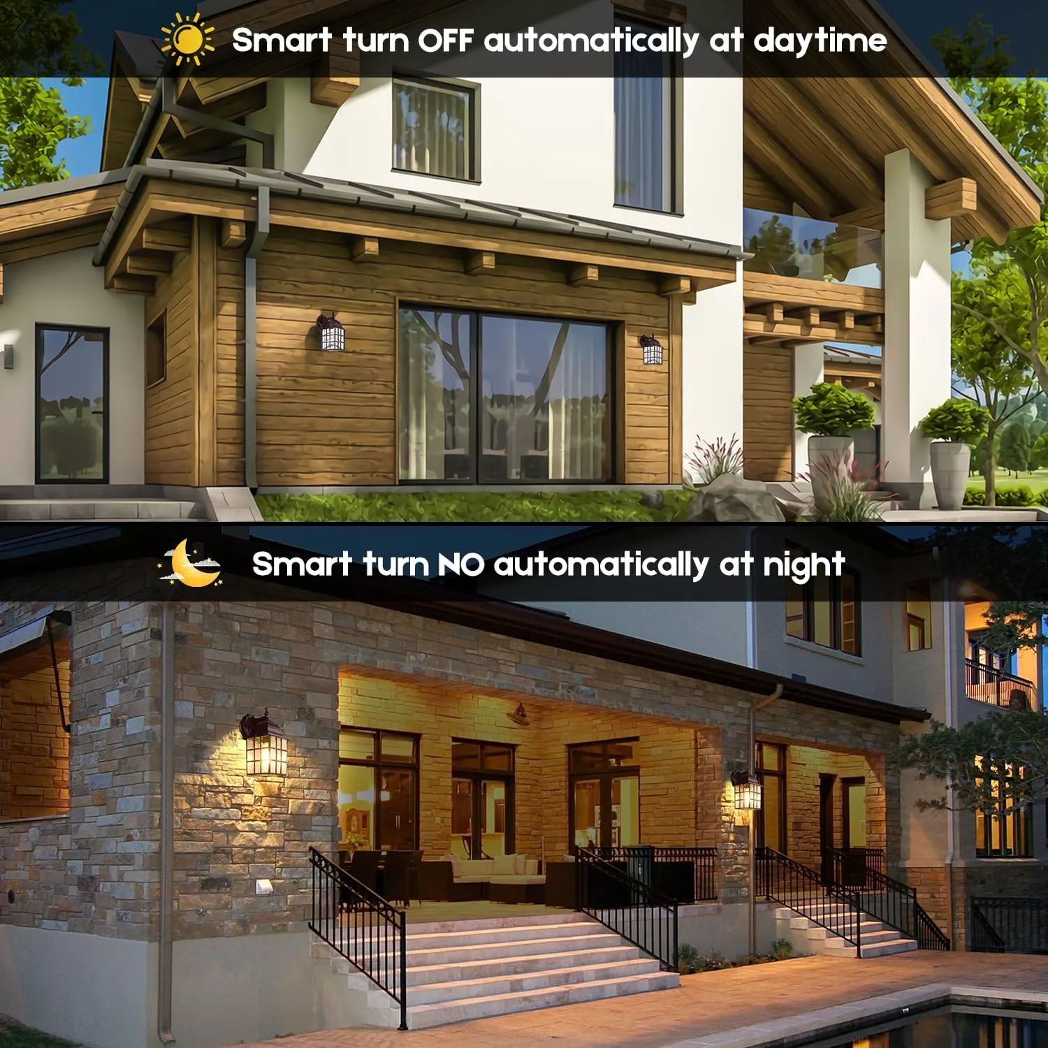 2-Pack Dusk to Dawn Outdoor Wall Light, Waterproof Exterior Wall Lantern Lighting Fixtures with Photocell Sensor, Brown Modern Outside Wall Sconce with E26 Base for House Porch Garage