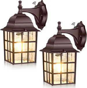 2-Pack Dusk to Dawn Outdoor Wall Light, Waterproof Exterior Wall Lantern Lighting Fixtures with Photocell Sensor, Brown Modern Outside Wall Sconce with E26 Base for House Porch Garage