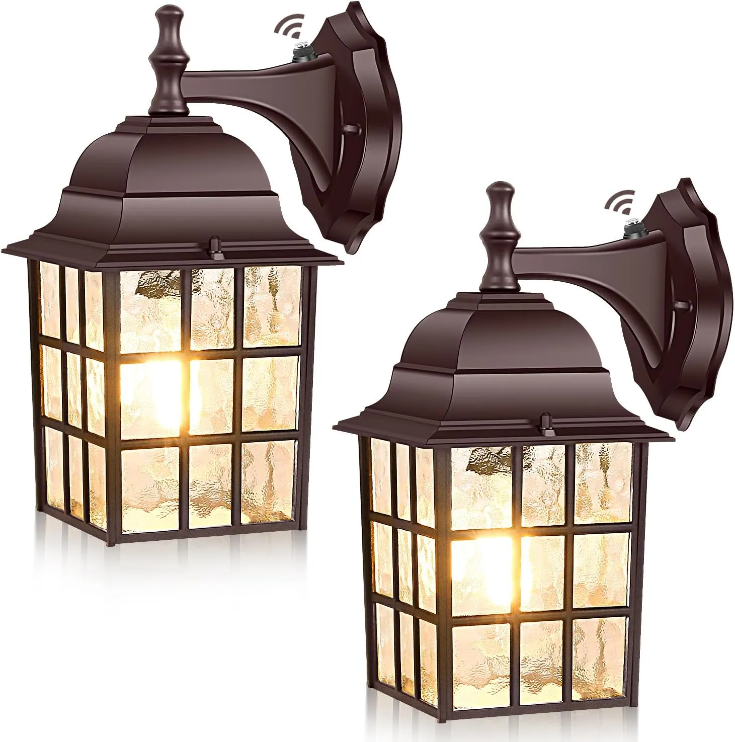 2-Pack Dusk to Dawn Outdoor Wall Light, Waterproof Exterior Wall Lantern Lighting Fixtures with Photocell Sensor, Brown Modern Outside Wall Sconce with E26 Base for House Porch Garage