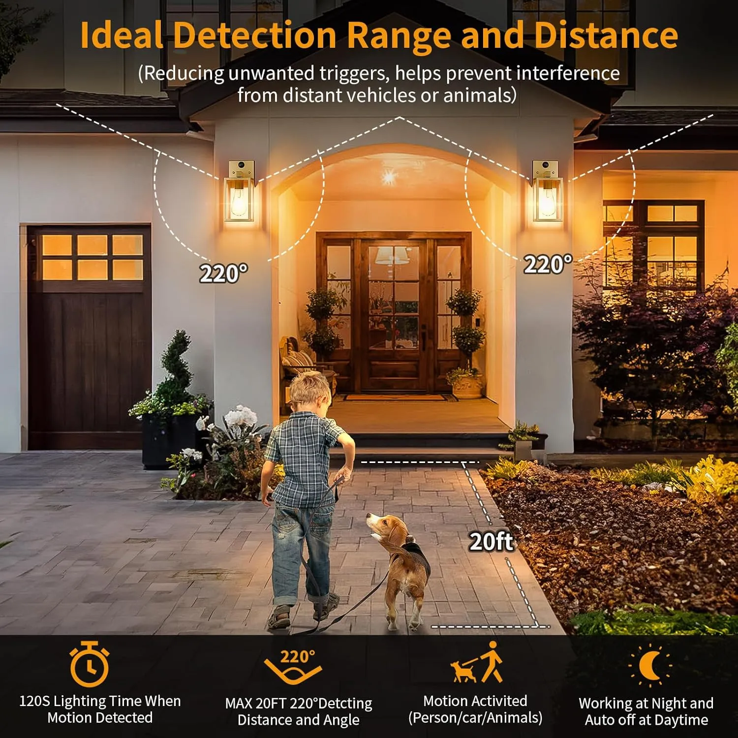 2 Pack Gold Motion Sensor Outdoor Light Fixtures Wall Mount, Dusk to Dawn Front Porch Lights for House, Exterior Wall Sconce, Waterproof Lantern Lamp,Outside Coach Light for Garage Entryway Yard