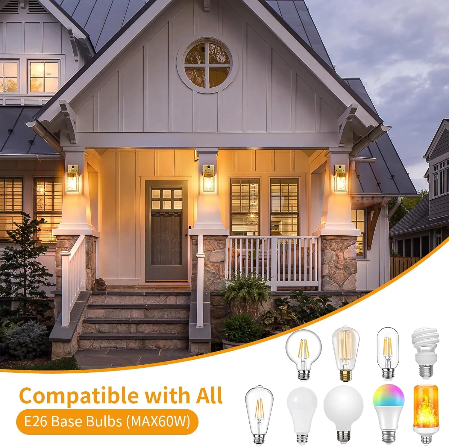 2 Pack Gold Motion Sensor Outdoor Light Fixtures Wall Mount, Dusk to Dawn Front Porch Lights for House, Exterior Wall Sconce, Waterproof Lantern Lamp,Outside Coach Light for Garage Entryway Yard