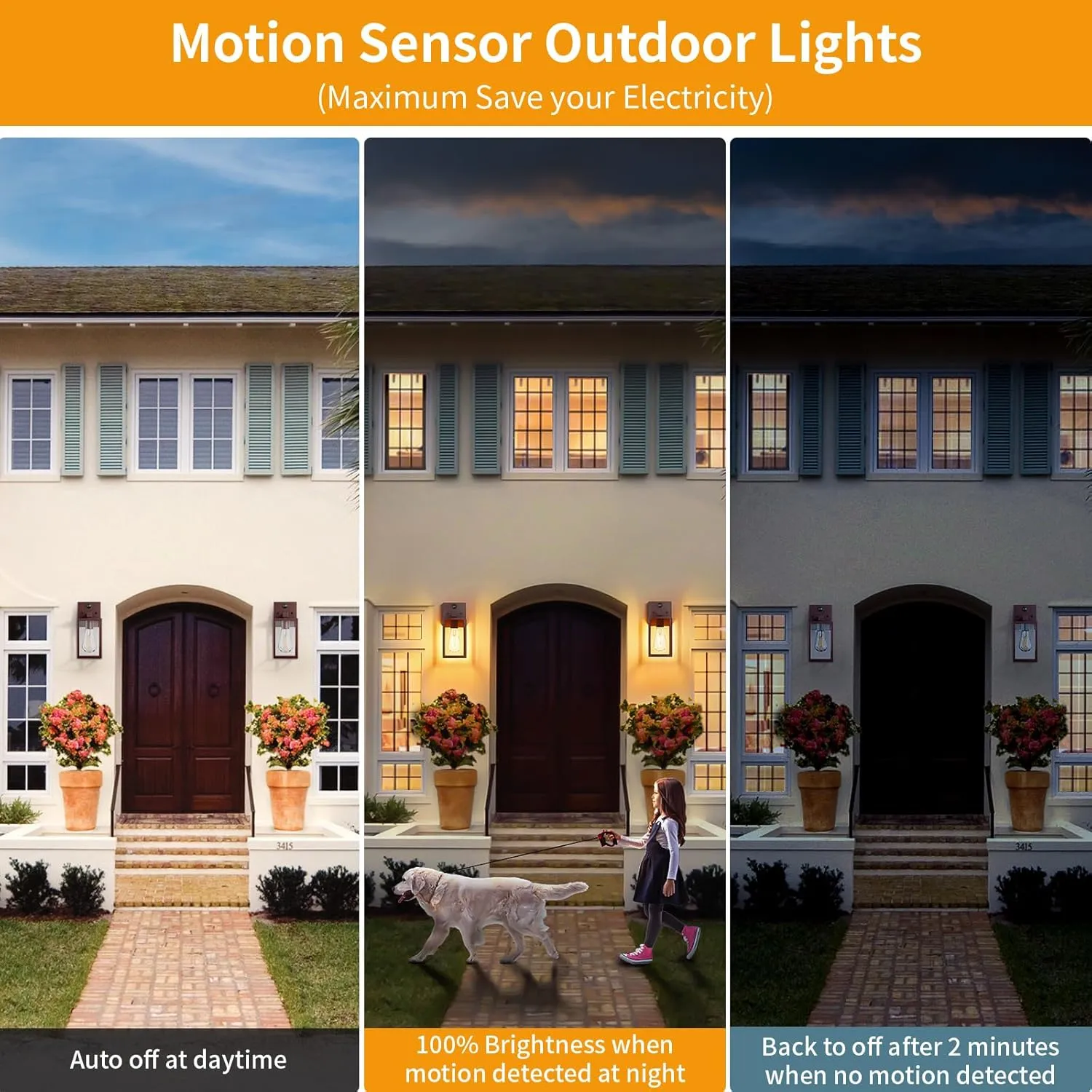 2 Pack Motion Sensor Outdoor Light Fixtures Wall Mount, Oil Rubbed Bronze Front Porch Lights, Dusk to Dawn Exterior Wall Sconce, Waterproof Lantern Lamp,Outside Coach Light for House,Garage,Yard