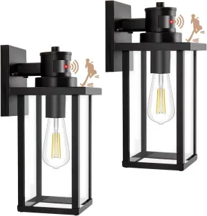 2 Pack Motion Sensor Outdoor Wall Lights Dusk to Dawn Outdoor Wall Lantern Porch Lights Outdoor Wall, Matte Black Wall Mount Vintage Outdoor Garage Lights Exterior Patio Wall Light Fixtures