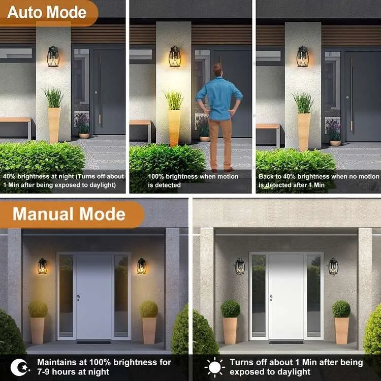 2-pack Waterproof Motion Sensor Indoor/Outdoor Wall Lights Wall Lantern for Garage Porch Front Door Non - Solar