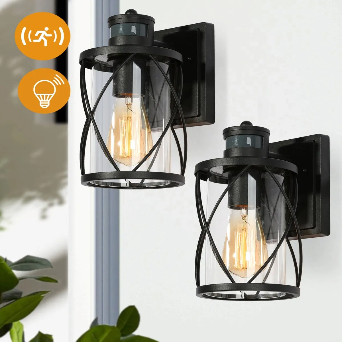 2-pack Waterproof Motion Sensor Indoor/Outdoor Wall Lights Wall Lantern for Garage Porch Front Door Non - Solar