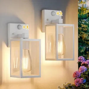 2 Pack White Motion Sensor Outdoor Light Fixtures Wall Mount, Dusk to Dawn Front Porch Lights for House, Exterior Wall Sconce, Waterproof Lantern Lamp,Outside Coach Light for Garage Entryway Yard