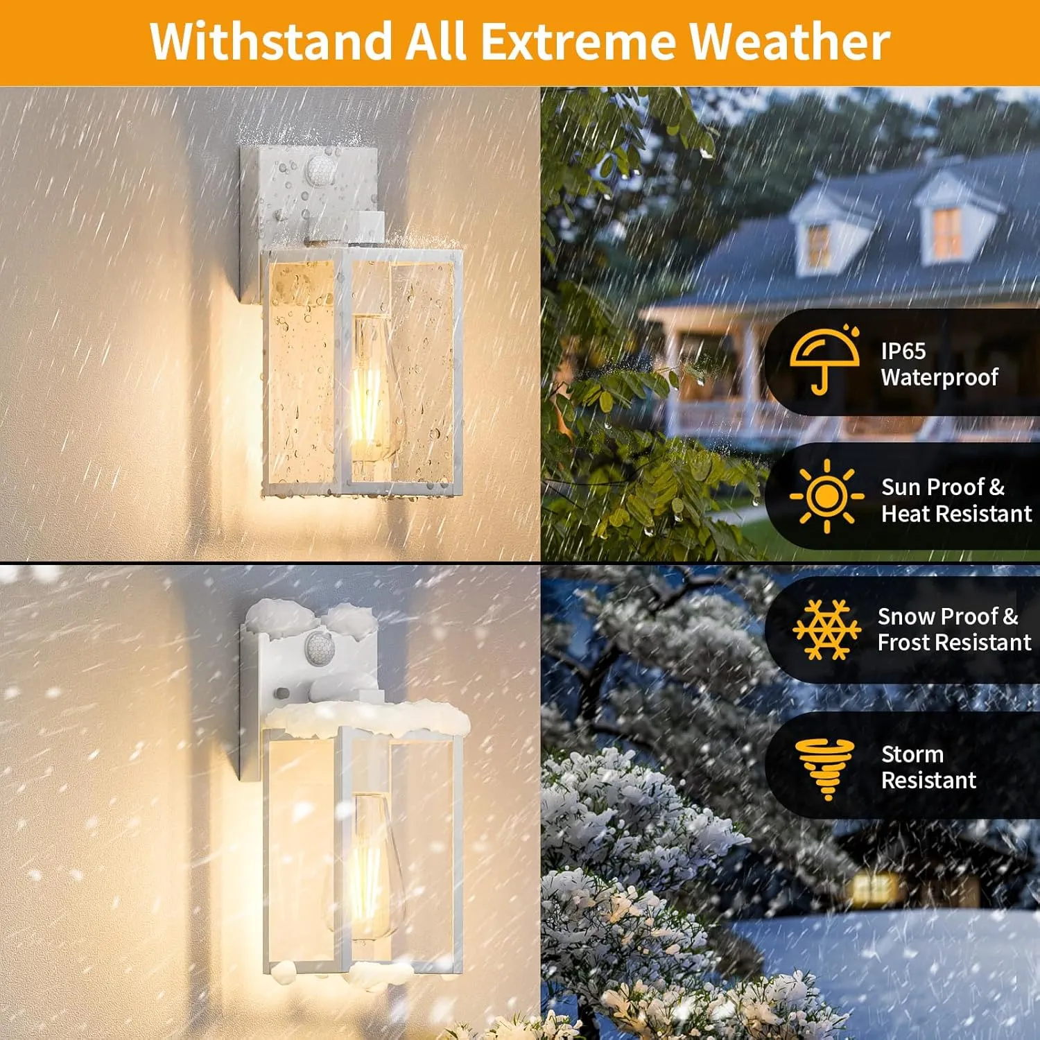 2 Pack White Motion Sensor Outdoor Light Fixtures Wall Mount, Dusk to Dawn Front Porch Lights for House, Exterior Wall Sconce, Waterproof Lantern Lamp,Outside Coach Light for Garage Entryway Yard