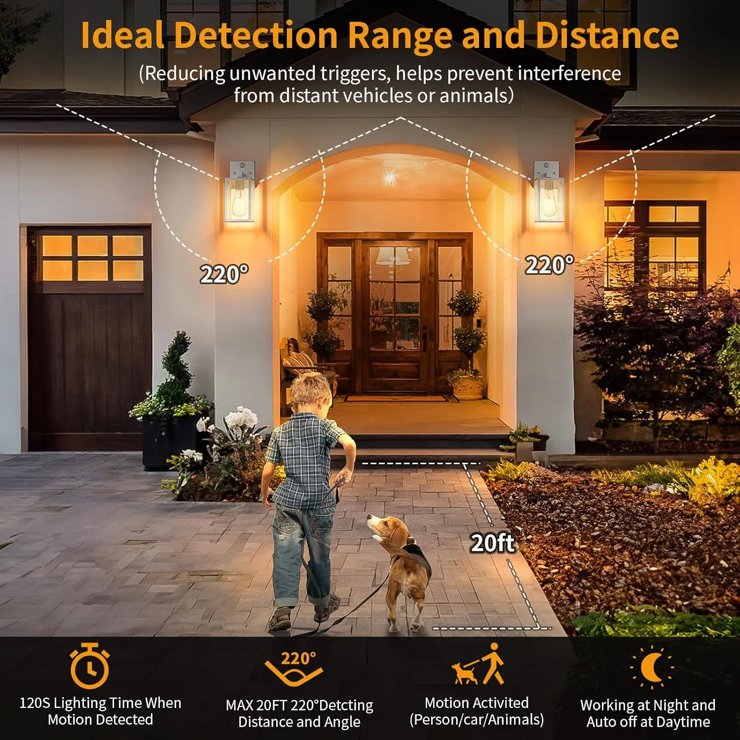 2 Pack White Motion Sensor Outdoor Light Fixtures Wall Mount, Dusk to Dawn Front Porch Lights for House, Exterior Wall Sconce, Waterproof Lantern Lamp,Outside Coach Light for Garage Entryway Yard