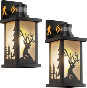 2 Packs Motion Sensor Outdoor Lights, Exterior Wall Sconce Light Fixture, Matte Black Porch Light Fixtures with Frosted Glass Shade,Black Outdoor Wall Lantern for Porch,Doorway(E26 Bulb Excluded)