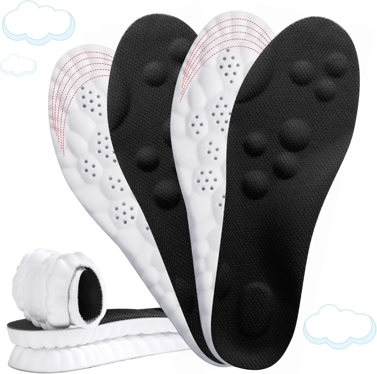 2 Pairs 4D Cloud-Like Comfort Soles for Women - Soft Memory Foam Cushioning Insoles - Trim to Fit Steppers Insoles with Arch Support for Foot Pain Relief and Fatigue Reduction(US W 6.5-9)