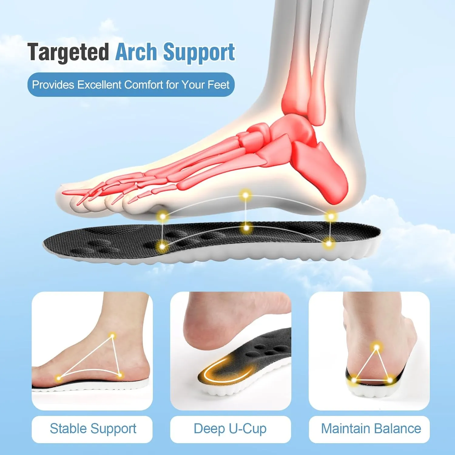 2 Pairs 4D Cloud-Like Comfort Soles for Women - Soft Memory Foam Cushioning Insoles - Trim to Fit Steppers Insoles with Arch Support for Foot Pain Relief and Fatigue Reduction(US W 6.5-9)