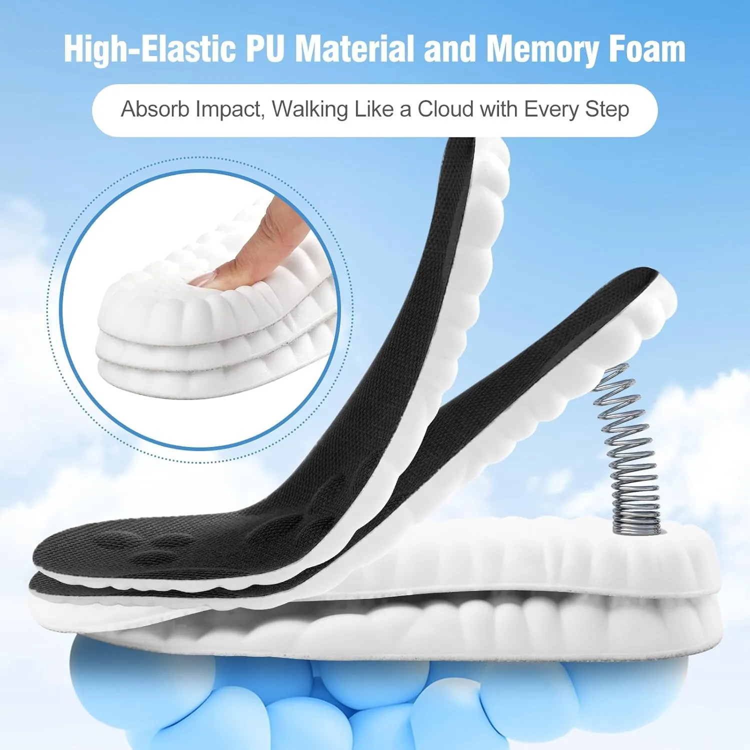 2 Pairs 4D Cloud-Like Comfort Soles for Women - Soft Memory Foam Cushioning Insoles - Trim to Fit Steppers Insoles with Arch Support for Foot Pain Relief and Fatigue Reduction(US W 6.5-9)