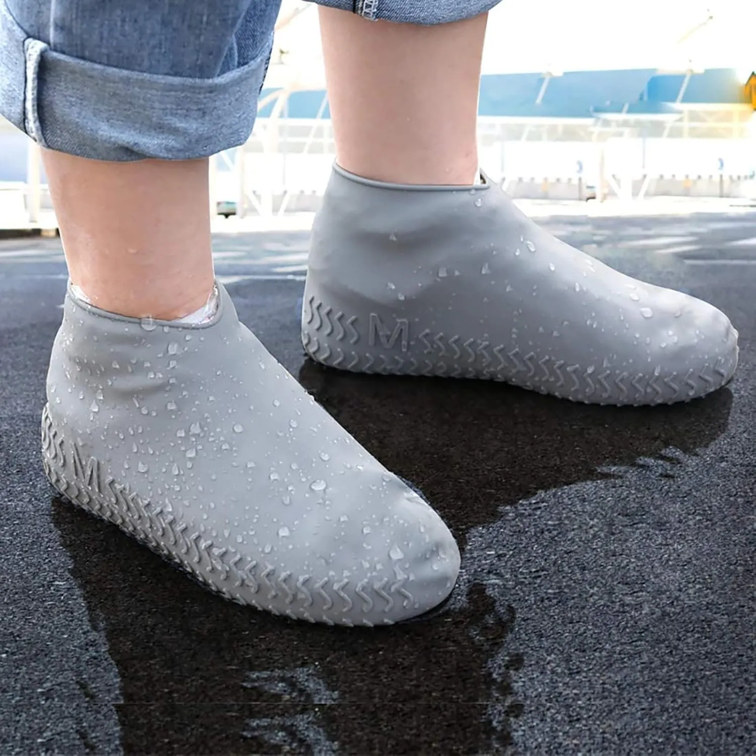 2 PCS Reusable Shoes Cover for Rain, Silicone Shoes Covers for Men Women, Non-Slip Outdoor Waterproof Shoe Protectors Grey X-Large