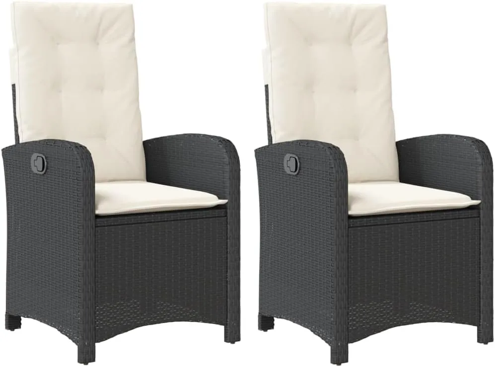2-Piece Reclining Patio Chairs with Cushions Black PE Rattan Outdoor Furniture Adjustable Lounge Chairs for Poolside Backyard Deck