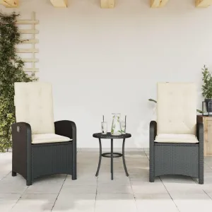 2-Piece Reclining Patio Chairs with Cushions Black PE Rattan Outdoor Furniture Adjustable Lounge Chairs for Poolside Backyard Deck