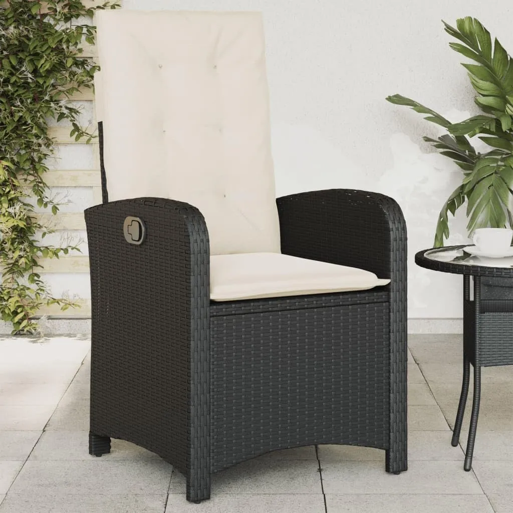 2-Piece Reclining Patio Chairs with Cushions Black PE Rattan Outdoor Furniture Adjustable Lounge Chairs for Poolside Backyard Deck