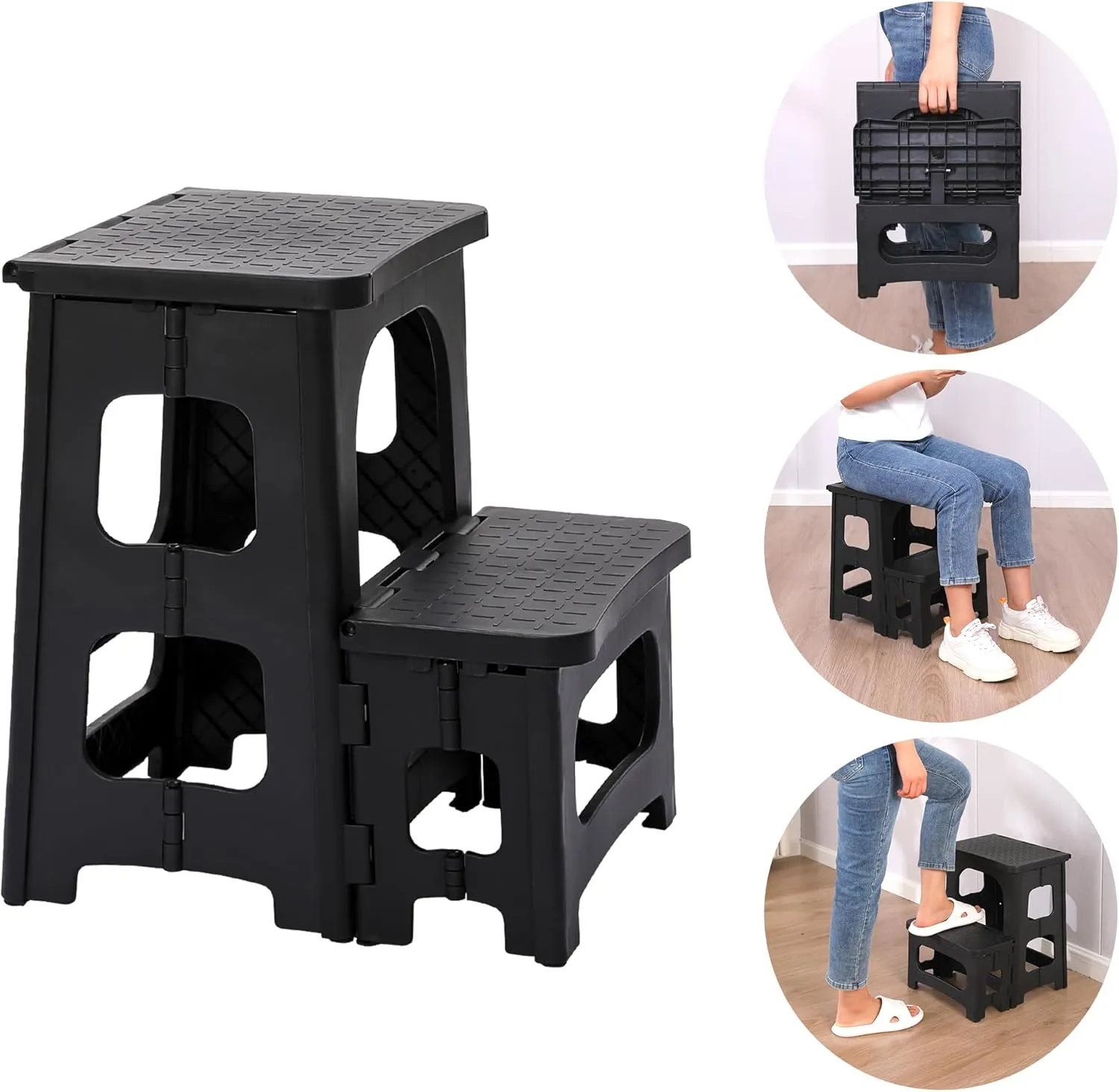 2-Step Folding Stool for Adults, Non-Slip Foldable Stool for Home, Office, Garage, Library, Closet, Bathroom, Porch