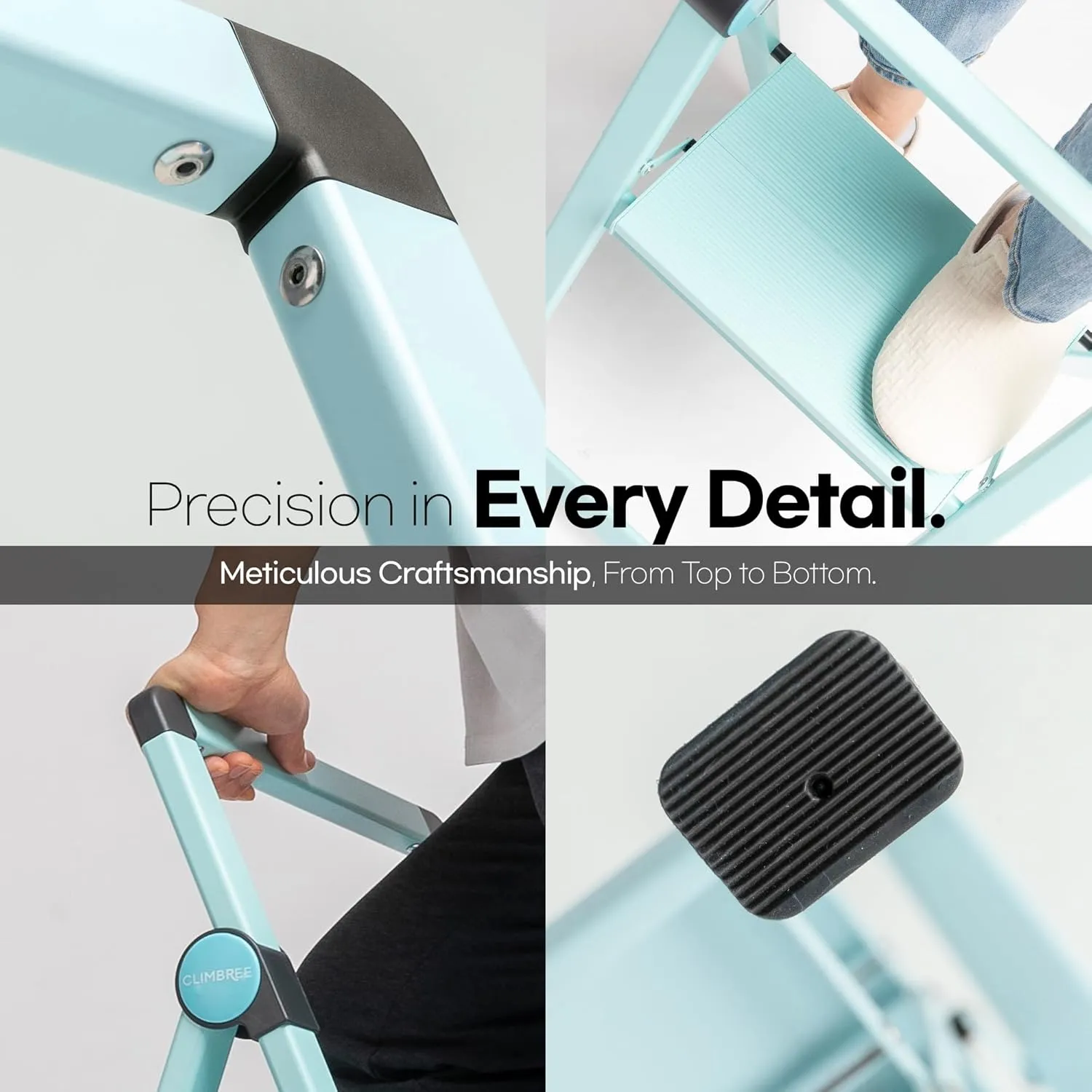 2 Step Ladder in Azure Blue; Collapsible Step Stool with Handle - Foldable, Lightweight and Portable; 225lbs Heavy Duty Aluminum Step Stool Ladder for Home   Office; Folding Kitchen Step Stool